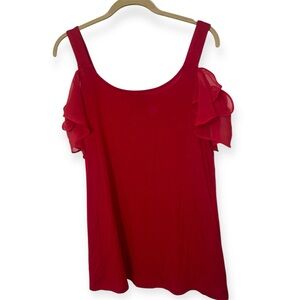 INC International Concepts Red Ruffle Cold Shoulder Tank Top. Size XL